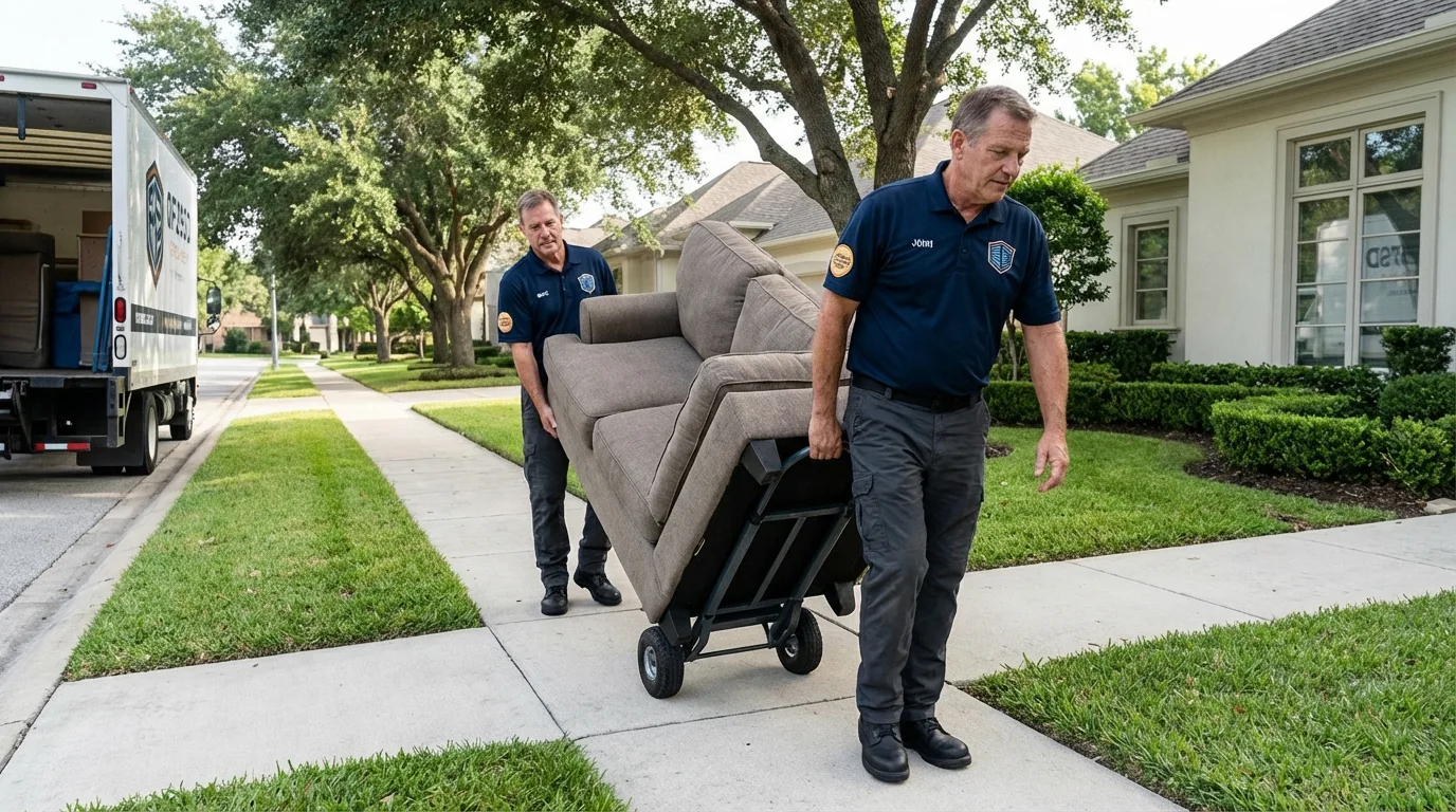 Local residential moving crew loading furniture in Shelbyville, IN