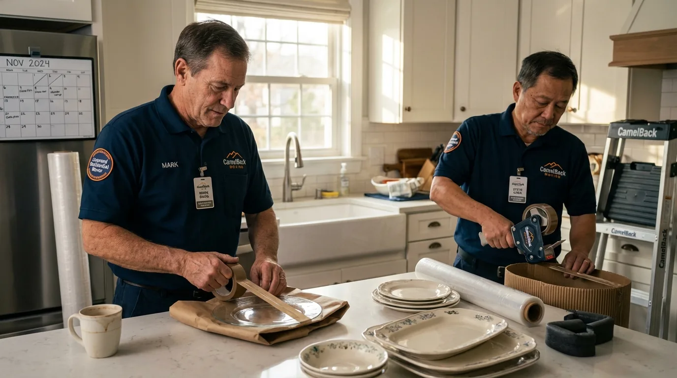 Professional crew packing kitchen dishware in Shelbyville, IN